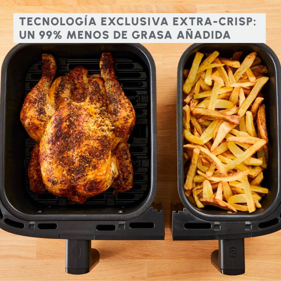 Dual Easy Fry & Grill, Freidora de aire y grill, 8,3 L, Dos cubetas, 8 Programas, Negro