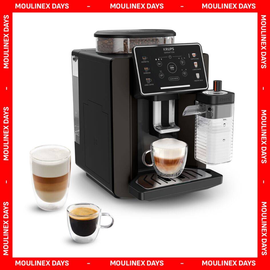 Sensation Milk, Superautomática, 6 bebidas de Café y Café con Leche, Jarra de leche, Tecnología Milk Maestro, Autolimpieza, Negro