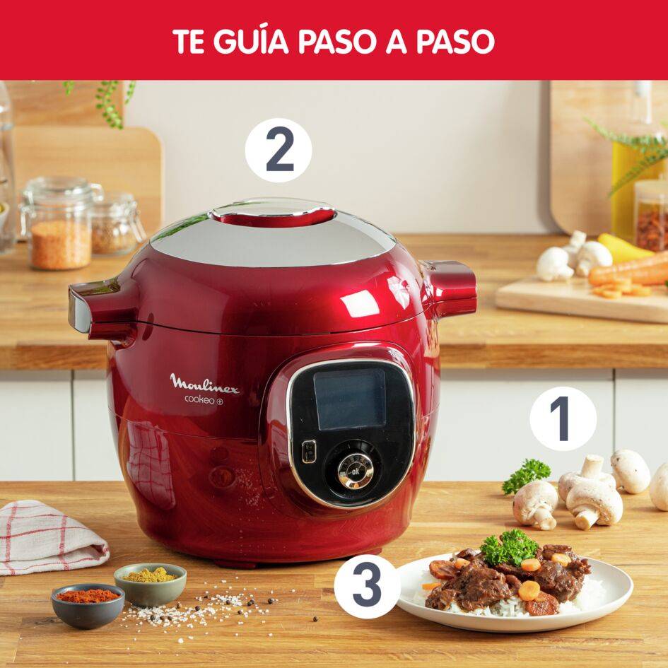 Cookeo+, Olla Programable, 6L, 180 Recetas, Rojo