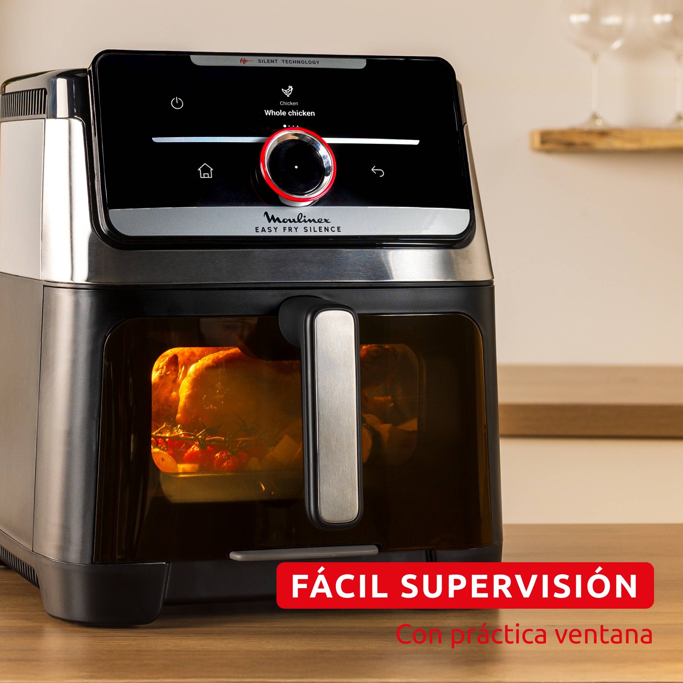 Easy Fry Silence, Freidora de aire silenciosa, 7 L, Frontal desmontable, Hasta 8 personas