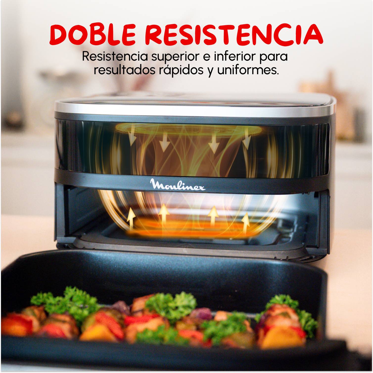 Easy Fry XL Surface, Freidora de Aire, Gran Superficie de Cocción, Doble Resistencia, 10 Programas Automáticos, Formato Compacto, Ventana de Visualización, Negro