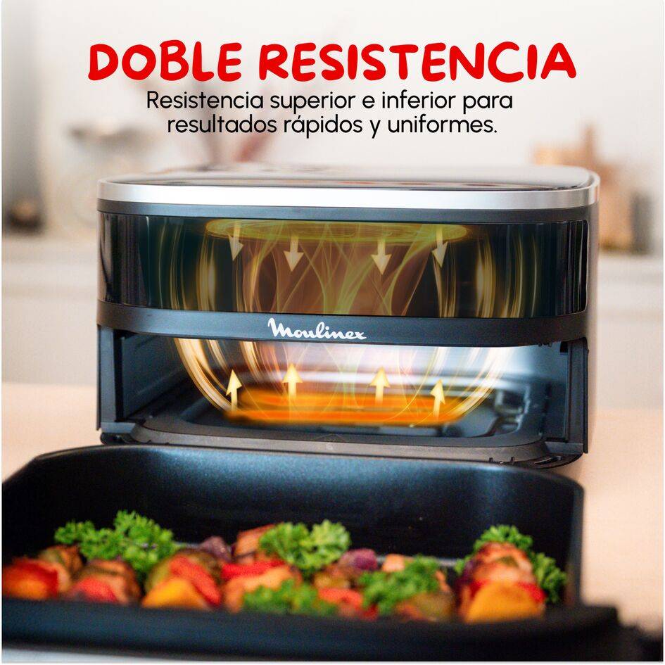 Easy Fry XL Surface, Freidora de Aire, Gran Superficie de Cocción, Doble Resistencia, 10 Programas Automáticos, Formato Compacto, Ventana de Visualización, Negro