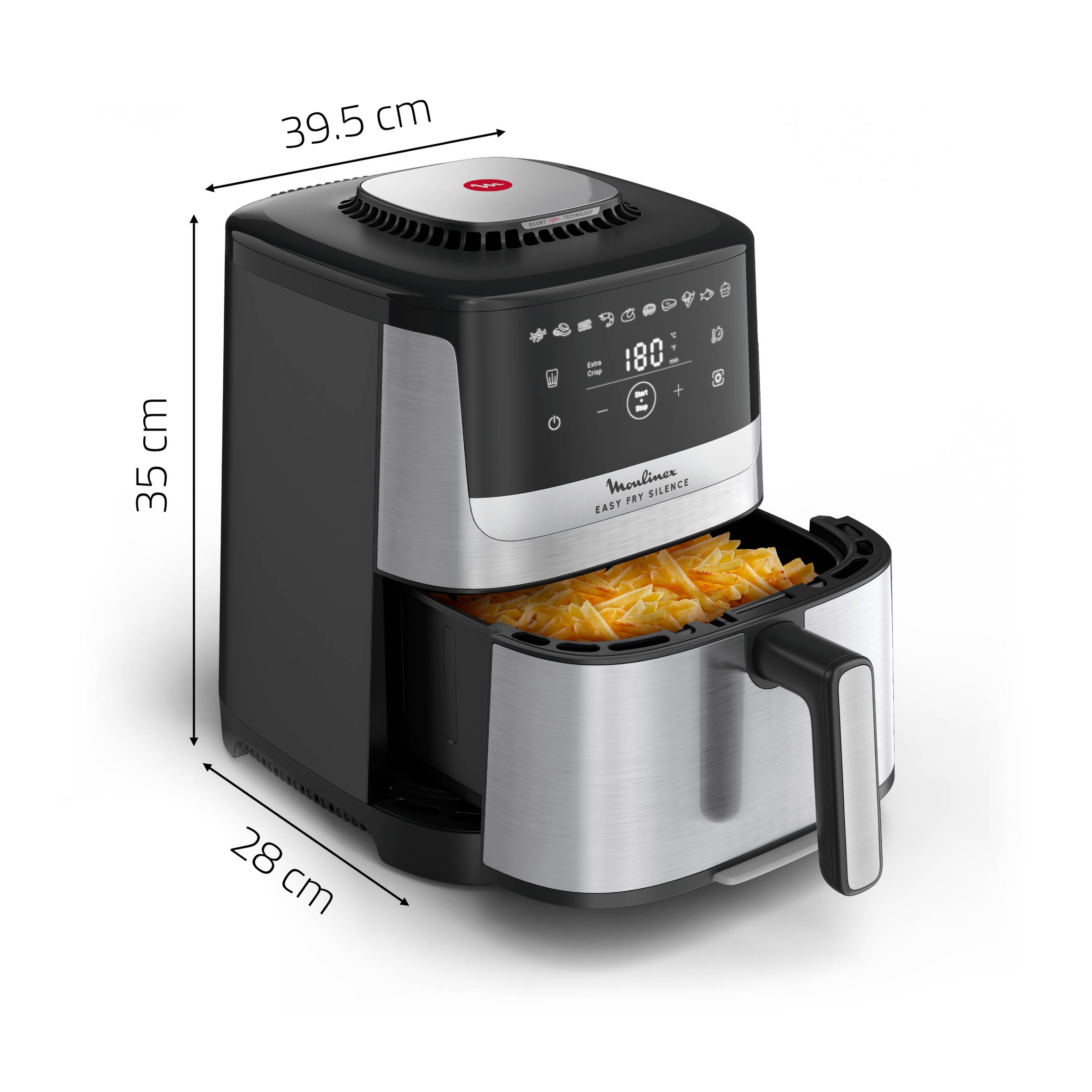  Easy Fry Silence, Freidora de aire, Cesta de Almacenaje 5 L, Tecnología Silenciosa, Acero Inoxidable, Inox