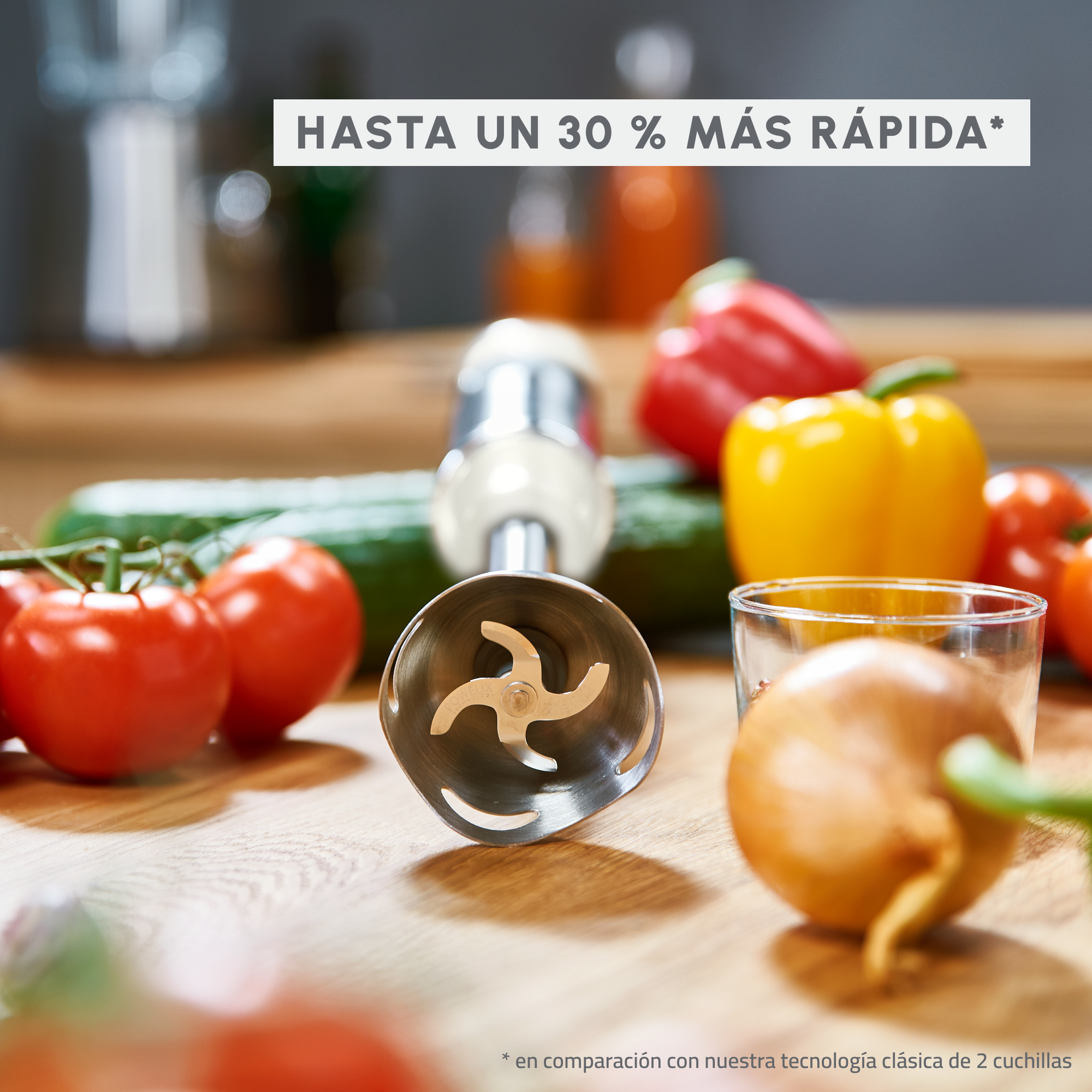 Quickchef 3 en 1, Batidora de mano con picadora, Varillas y vaso medidor, Máxima potencia, Tecnología de cuchillas Powelix