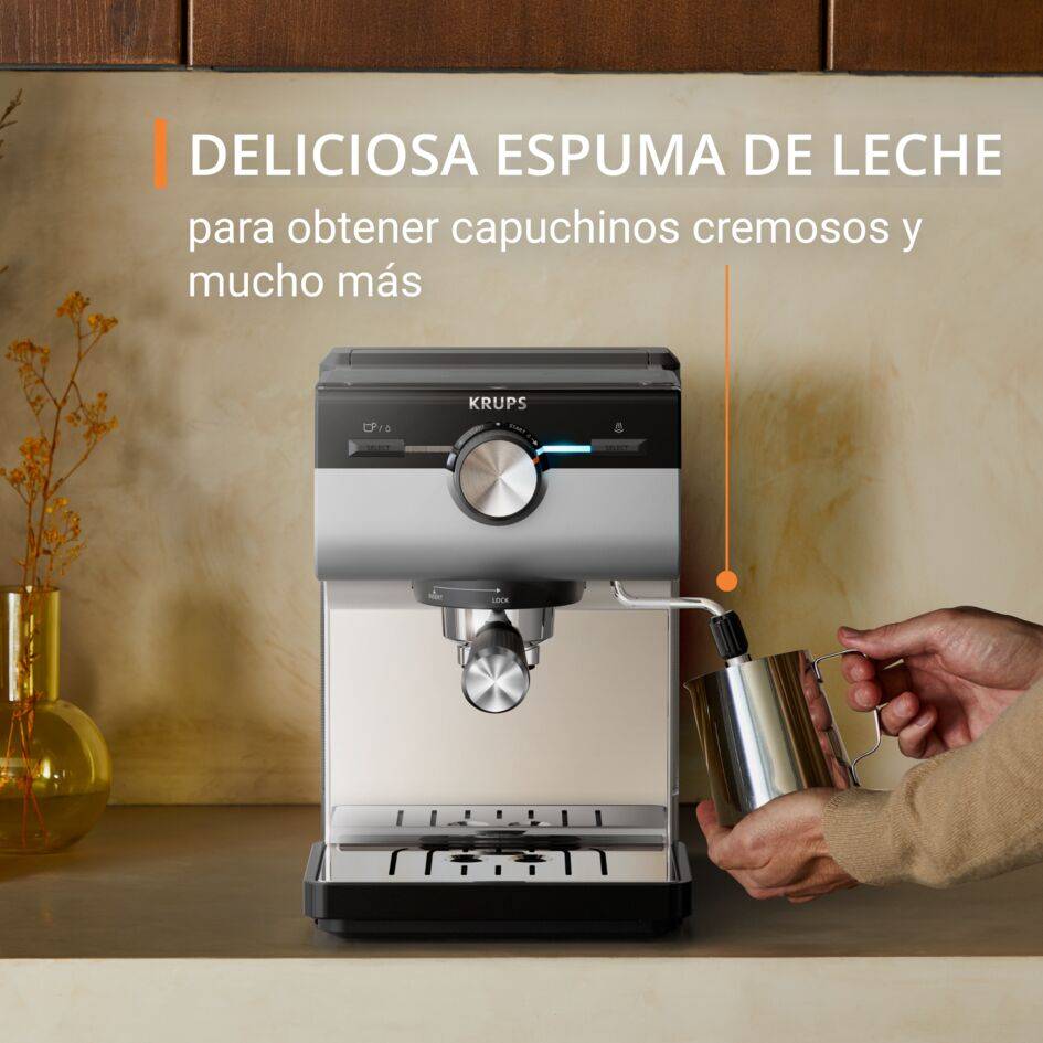 Authentic+, Cafetera espresso manual, 15 bares de presión, Boquilla de acero inoxidable, 2 L de depósito, Cápsulas ESE, Inox