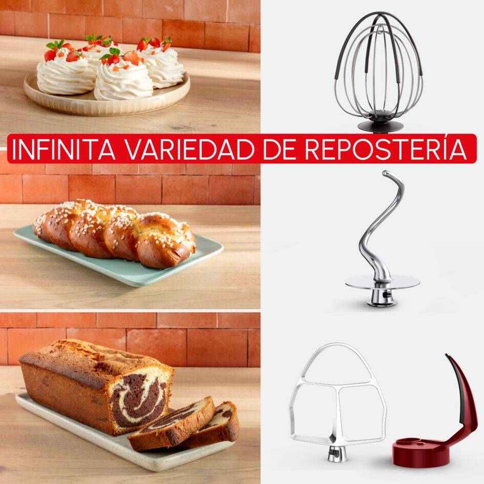 Bake Partner +, Robot de repostería, 1100 W, 5 Accesorios Versátiles, Capacidad del bol 4,6L, Batidora 1,15l, Báscula Integrada, Kit Bakegood
