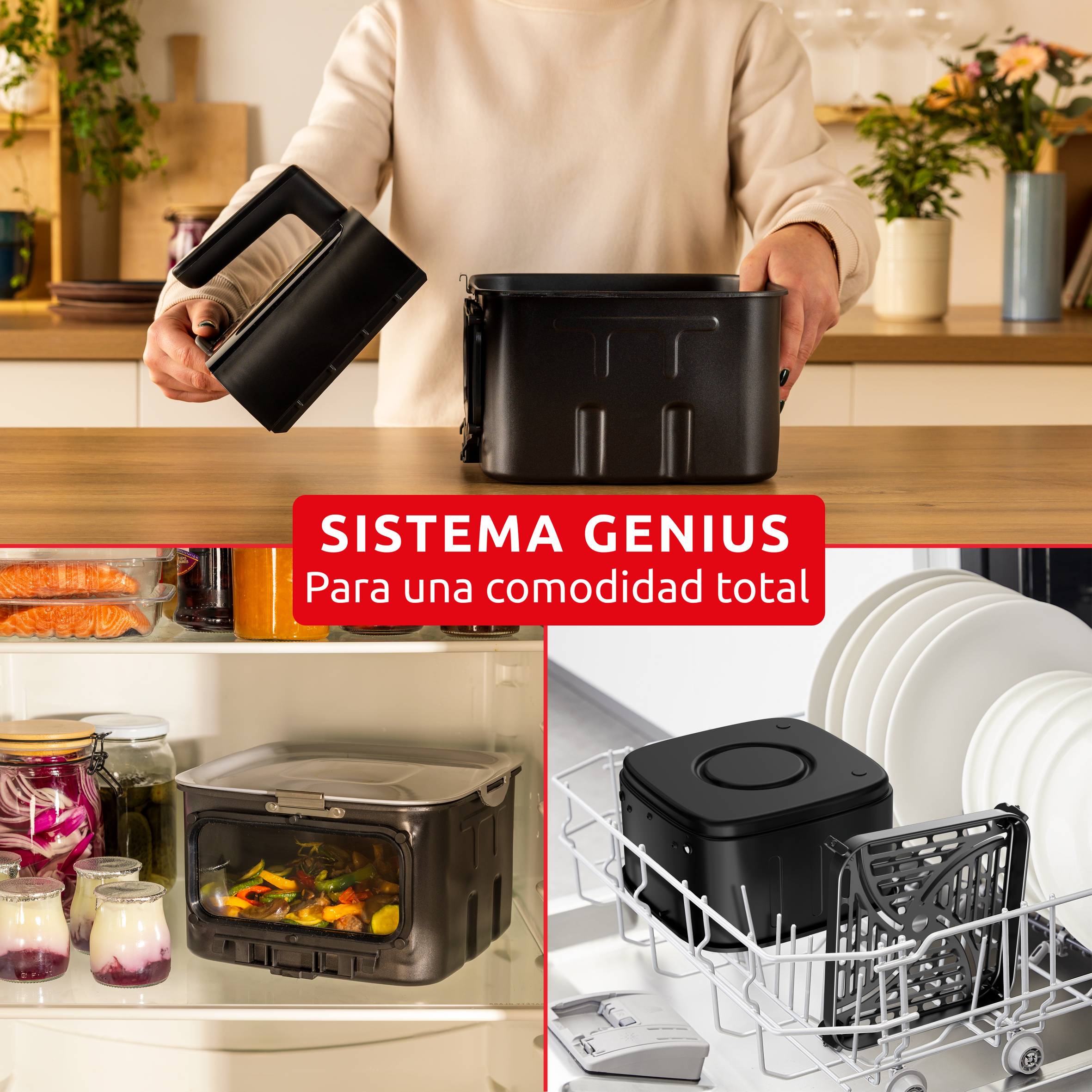 Easy Fry Silence, Freidora de aire silenciosa, 7 L, Frontal desmontable, Hasta 8 personas