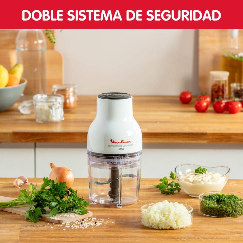 Moulinette Essential, Picadora, 300 W, 4 cuchillas, 400 ml de capacidad, Sistema de bloqueo seguro