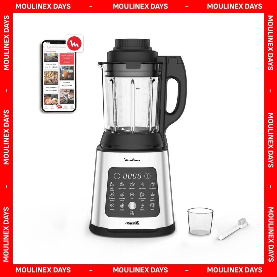 Perfectmix Cook, Batidora de vaso y Robot de Cocina, 2 en 1, 1,75L, 10 programas automáticos, Cristal, Inox