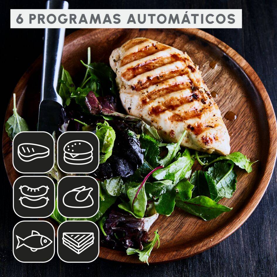 OptiGrill+, Parrilla Grill, 6&nbsp;programas automáticos, Negro
