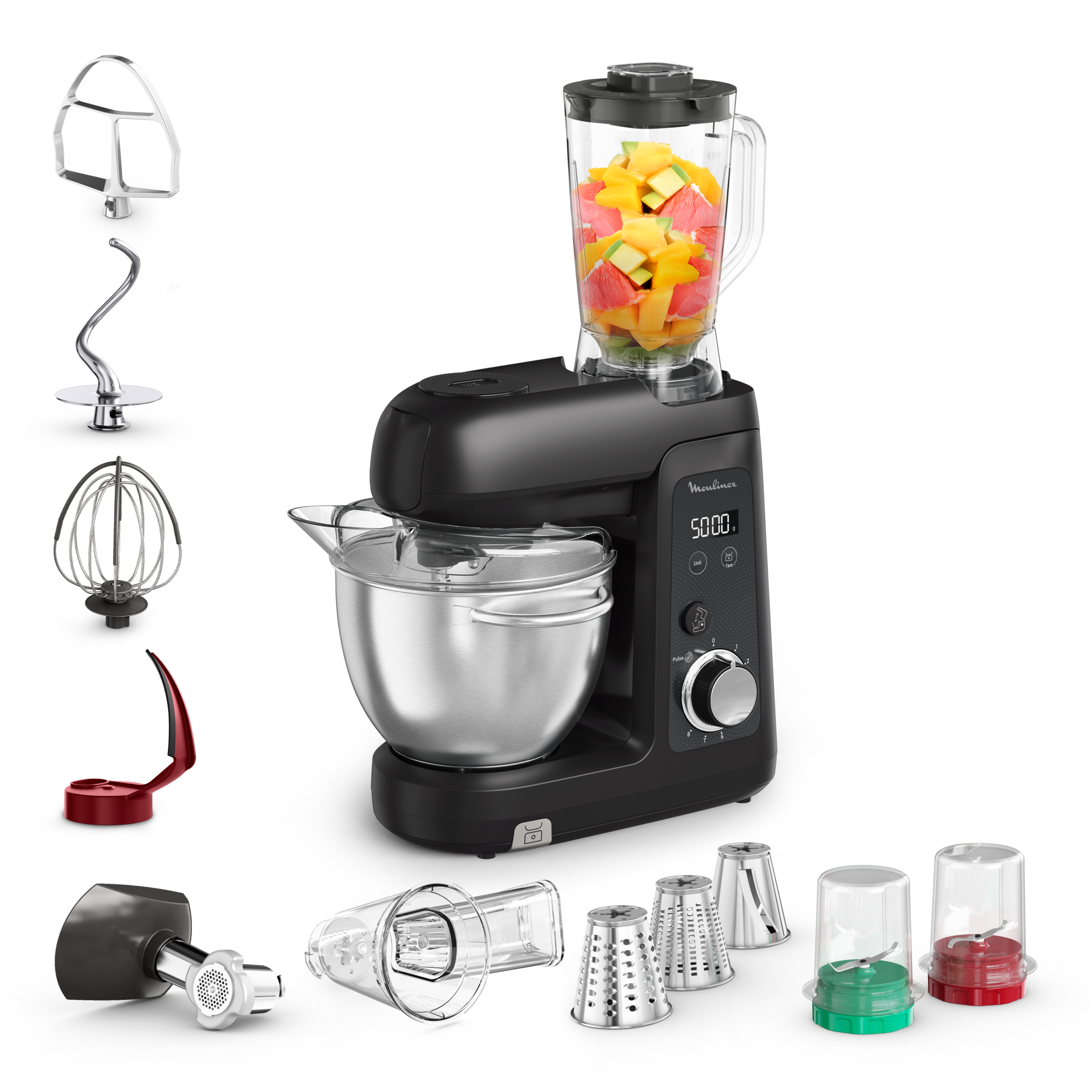 Bake Partner +, Robot de repostería, 1100 W, 5 Accesorios Versátiles, Capacidad del bol 4,6L, Batidora 1,15l, Báscula Integrada, Kit Bakegood