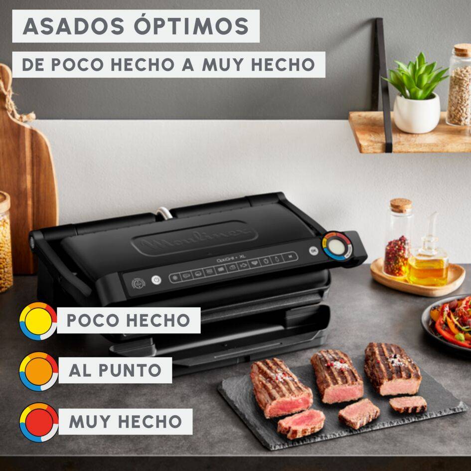 OptiGrill+ XL, Parrilla Grill inteligente, 12 programas, Planchas antiadherentes Bandeja recogejugos, Formato XL(6/8 personas), Negro