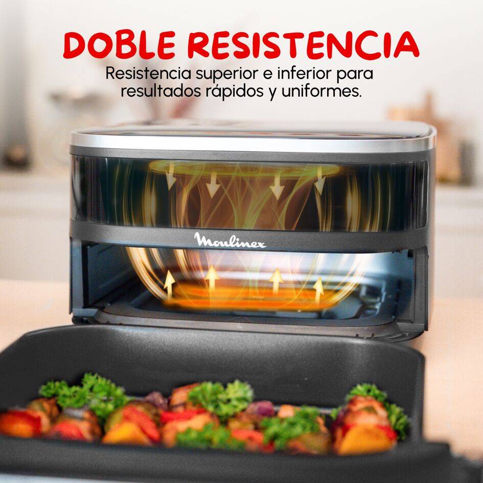 Easy Fry XL Surface, Freidora de Aire, Gran Superficie de Cocción, Doble Resistencia, 10 Programas Automáticos, Formato Compacto, Ventana de Visualización, Gris