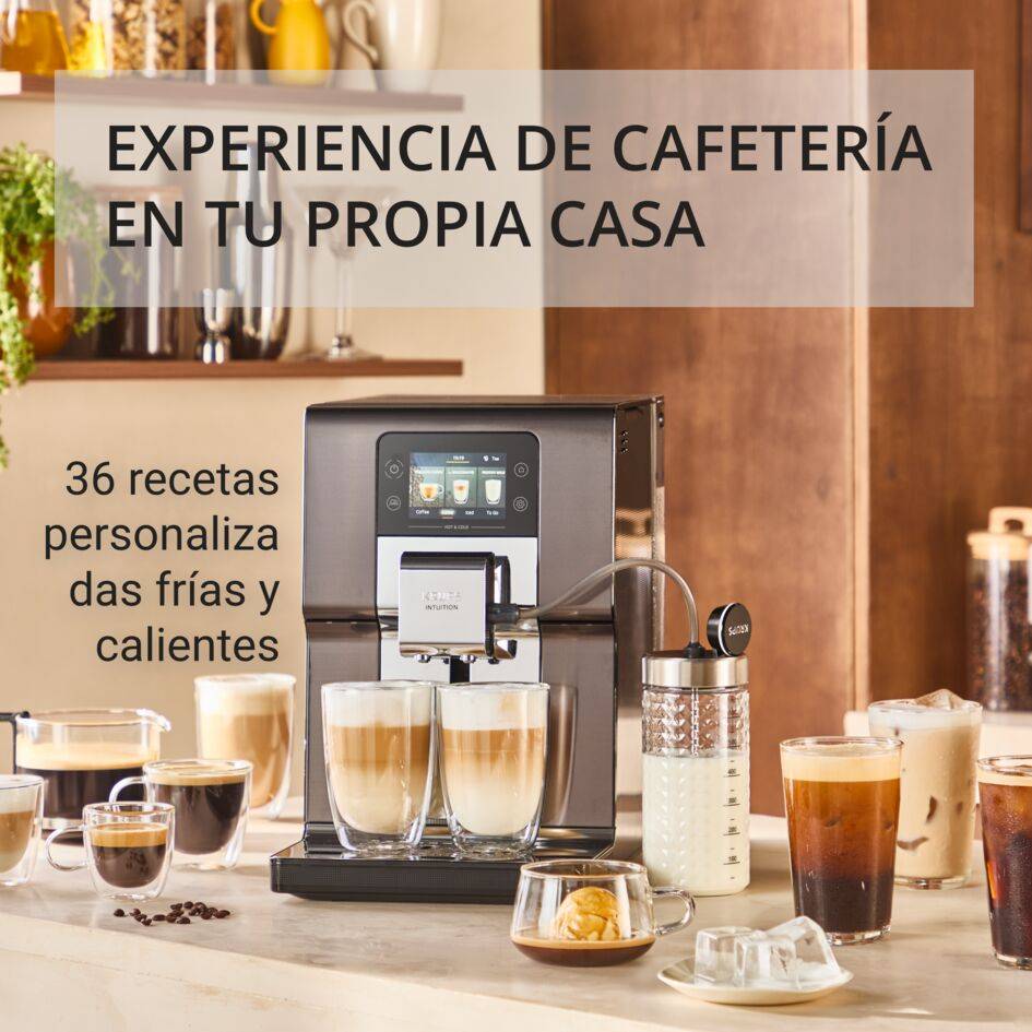 Intuition Experience Hot&Cold, Cafetera Superautomática, Pantalla táctil , 36 Recetas, Jarra de leche, Titanio