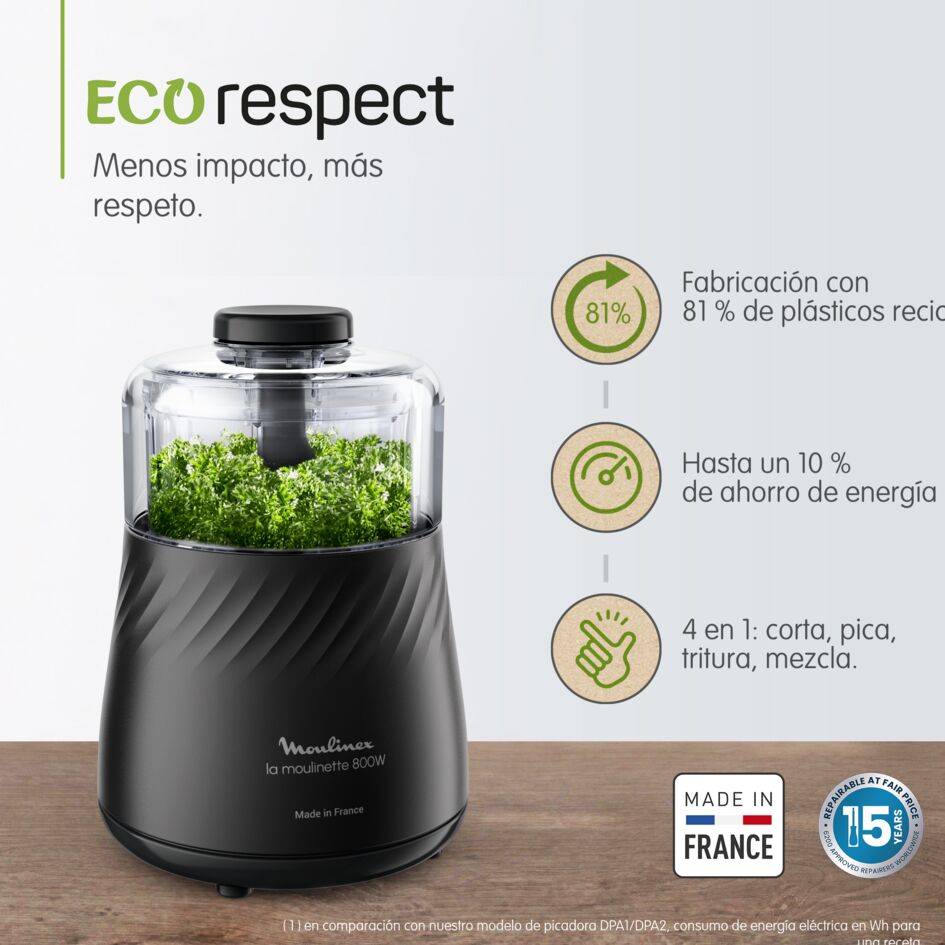 La Moulinette Eco Respect, Picadora eléctrica, 800 W, Negra