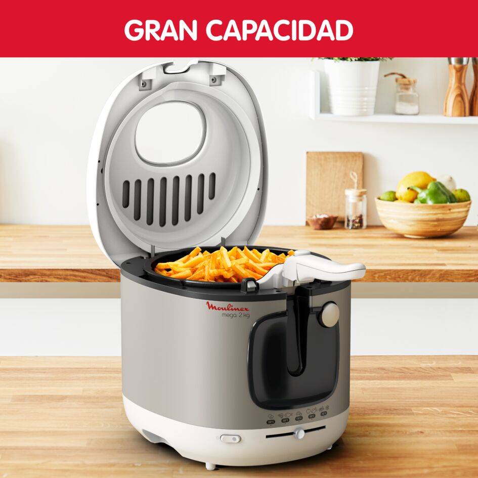 Mega, Freidora de aceite, 3.3 L, Ventana de Visualización, Control Antiolor, Gris