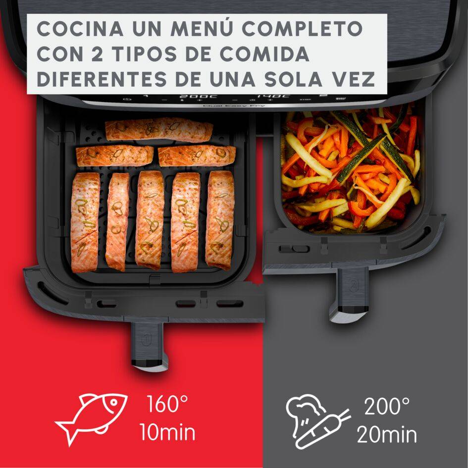 XXL Dual Easy Fry, Freidora de Aire Doble Cesta, Capacidad Familiar XXL, Cocción Sincronizada, 11 L de Capacidad, Java Pepper