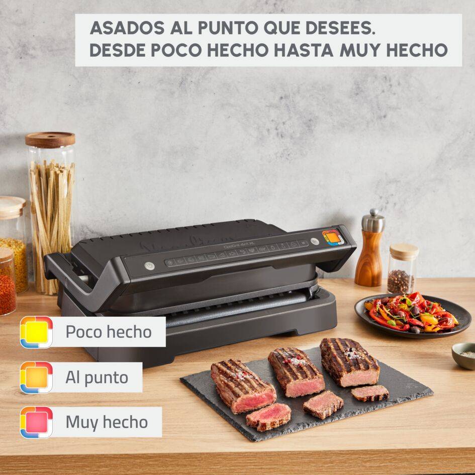 OptiGrill 4en1 XL, Parrilla inteligente, 12 programas, 6/8 personas, Accesorios, Negro
