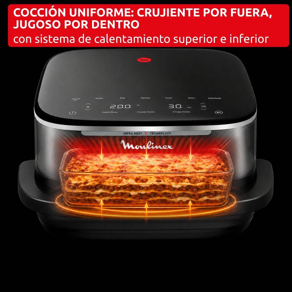 Ever Fry XXL Surface, Freidora de aire, Gran superficie de cocción, Tecnología por infrarrojos, 10 programas automáticos, Formato compacto, Ventana de visualización, Negro