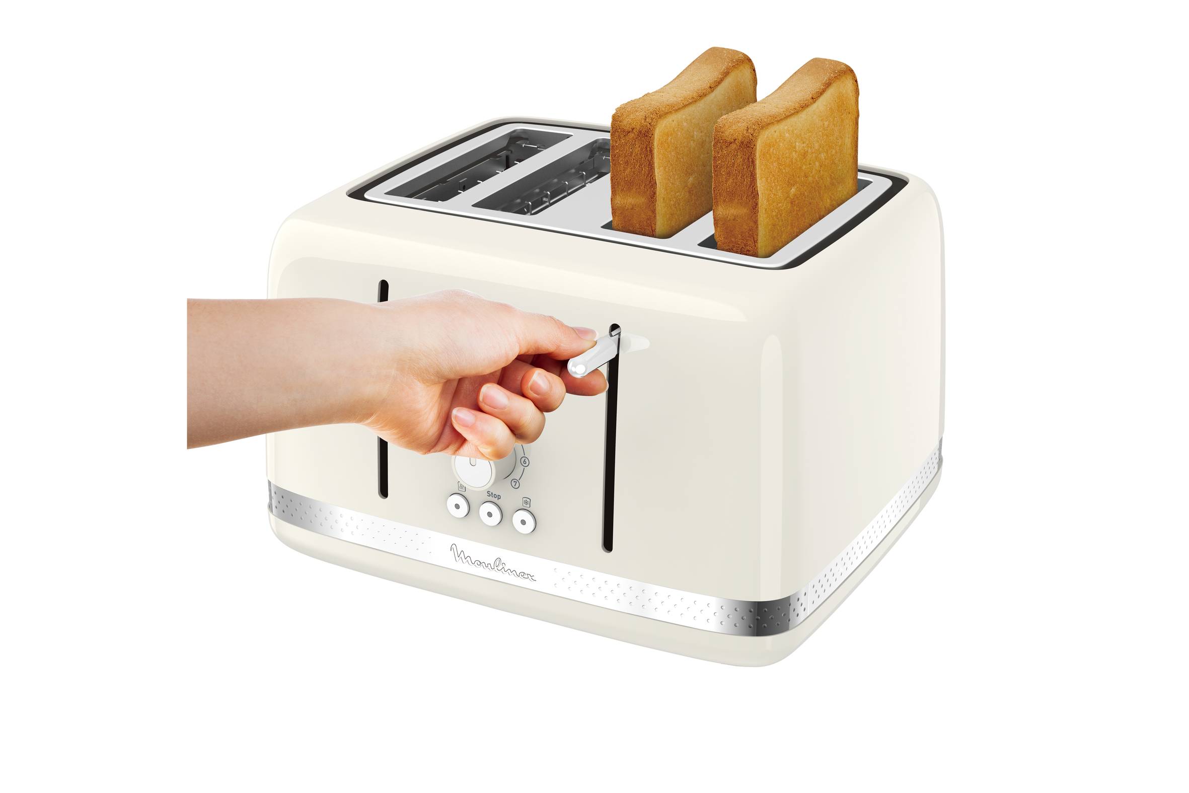 Soleil, Tostadora de 4 Ranuras, 1700 W, 7 niveles de tostado, 3 funciones con luces, Diseño moderno, Bandeja recogemigas extraíble