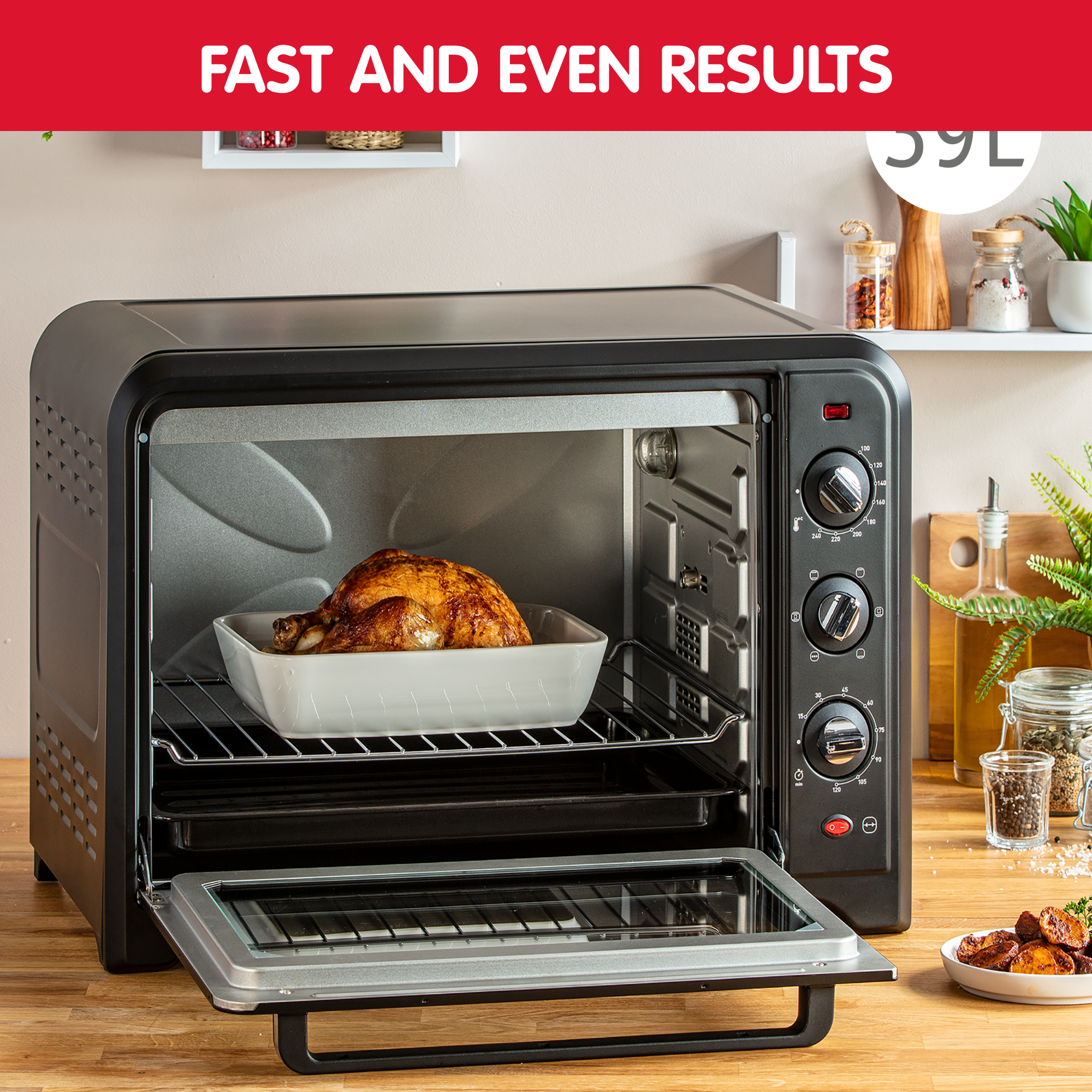 Optimo, Horno de convección, 39 L, 7 modos de cocción, Negro