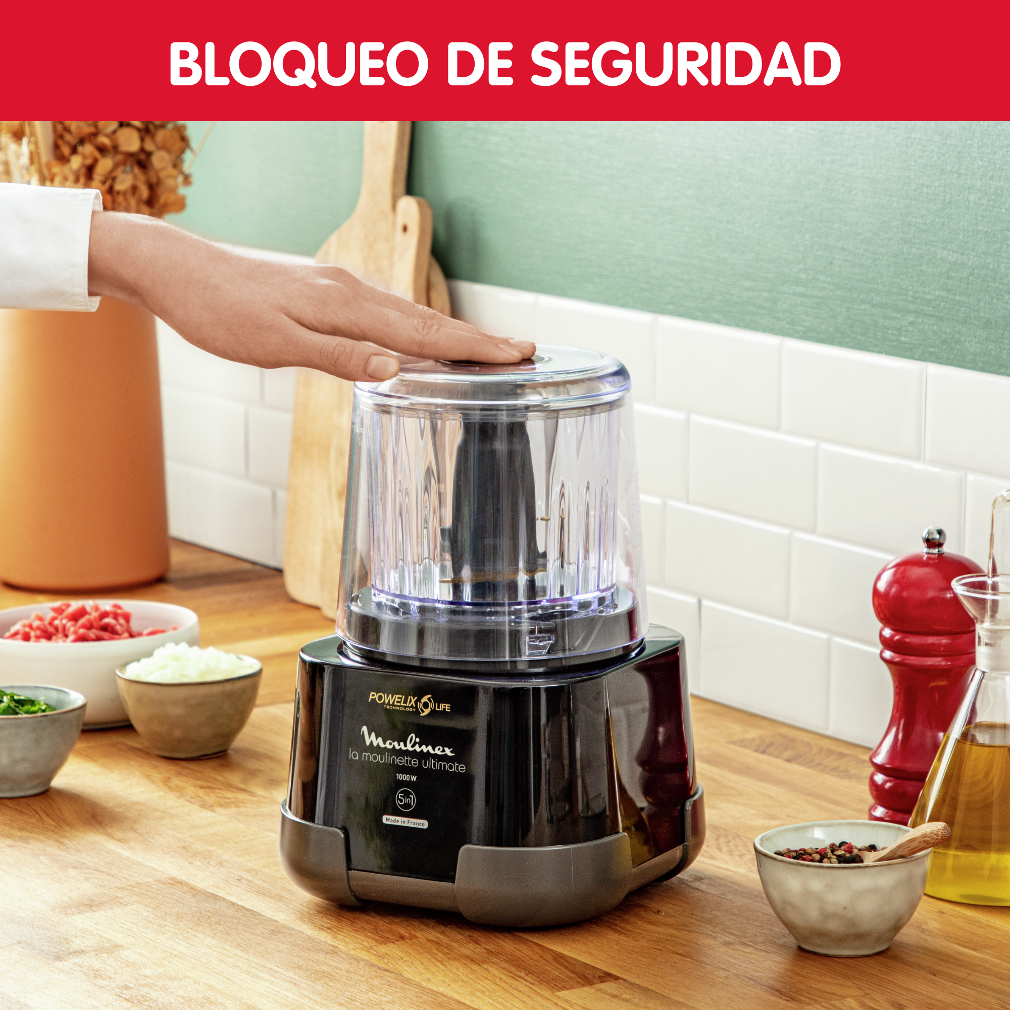 Moulinette Ultimate 1-2-3, Picadora, 1000 W, Tecnología Powelix Life, Negra