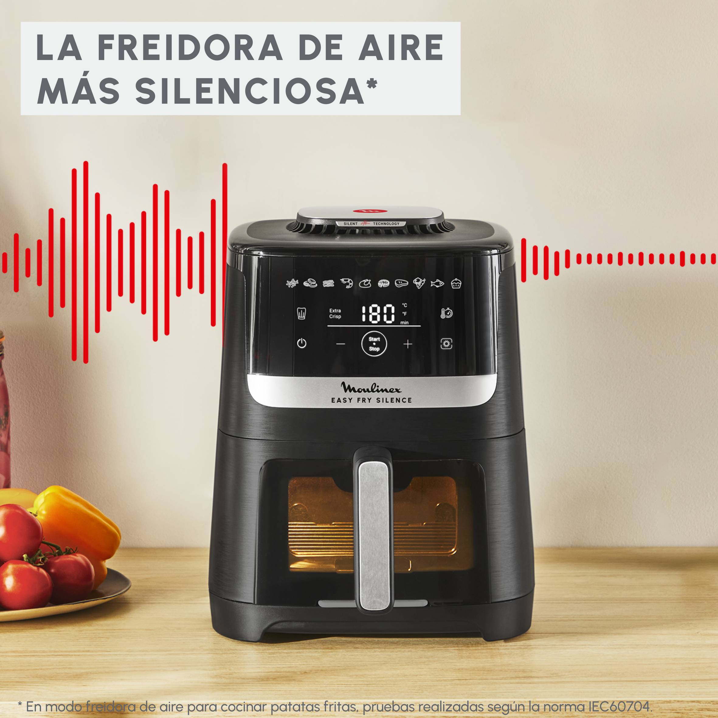 Freidora de aire Easy Fry Silence con ventana de visualización, Cesta de almacenaje 5 L, Tecnología Silenciosa, Negra