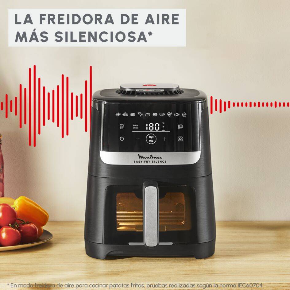 Freidora de aire Easy Fry Silence con ventana de visualización, Cesta de almacenaje 5 L, Tecnología Silenciosa, Negra