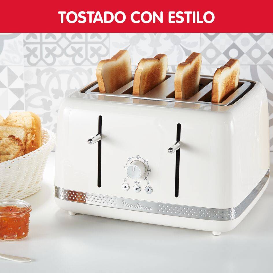 Soleil, Tostadora de 4 Ranuras, 1700 W, 7 niveles de tostado, 3 funciones con luces, Diseño moderno, Bandeja recogemigas extraíble
