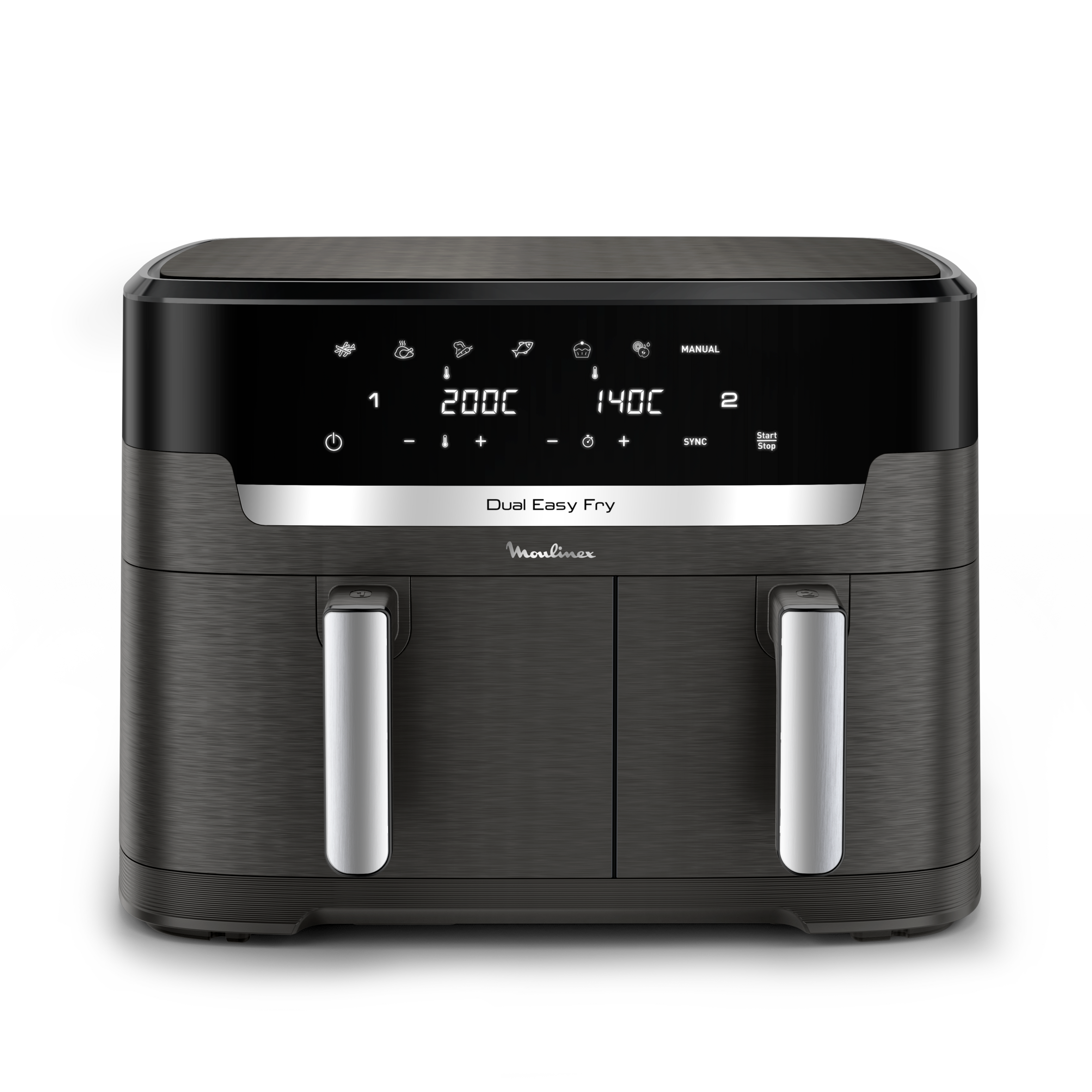 XXL Dual Easy Fry, Freidora de Aire Doble Cesta, Capacidad Familiar XXL, Cocción Sincronizada, 11 L de Capacidad, Gris Oscuro