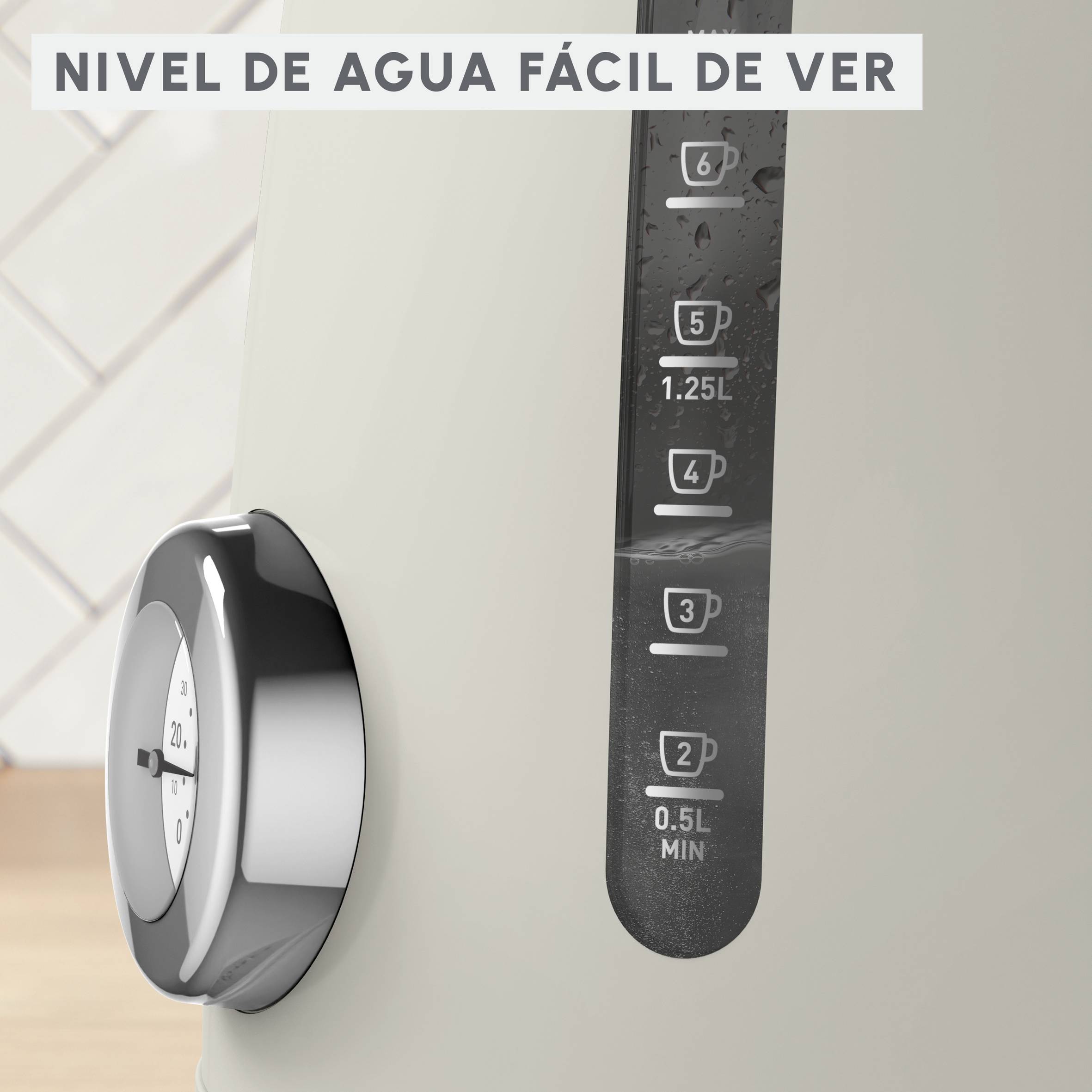 Soleil, Hervidor de agua eléctrico, 1,7 L, 2400 W, Control de temperatura, Blanco roto