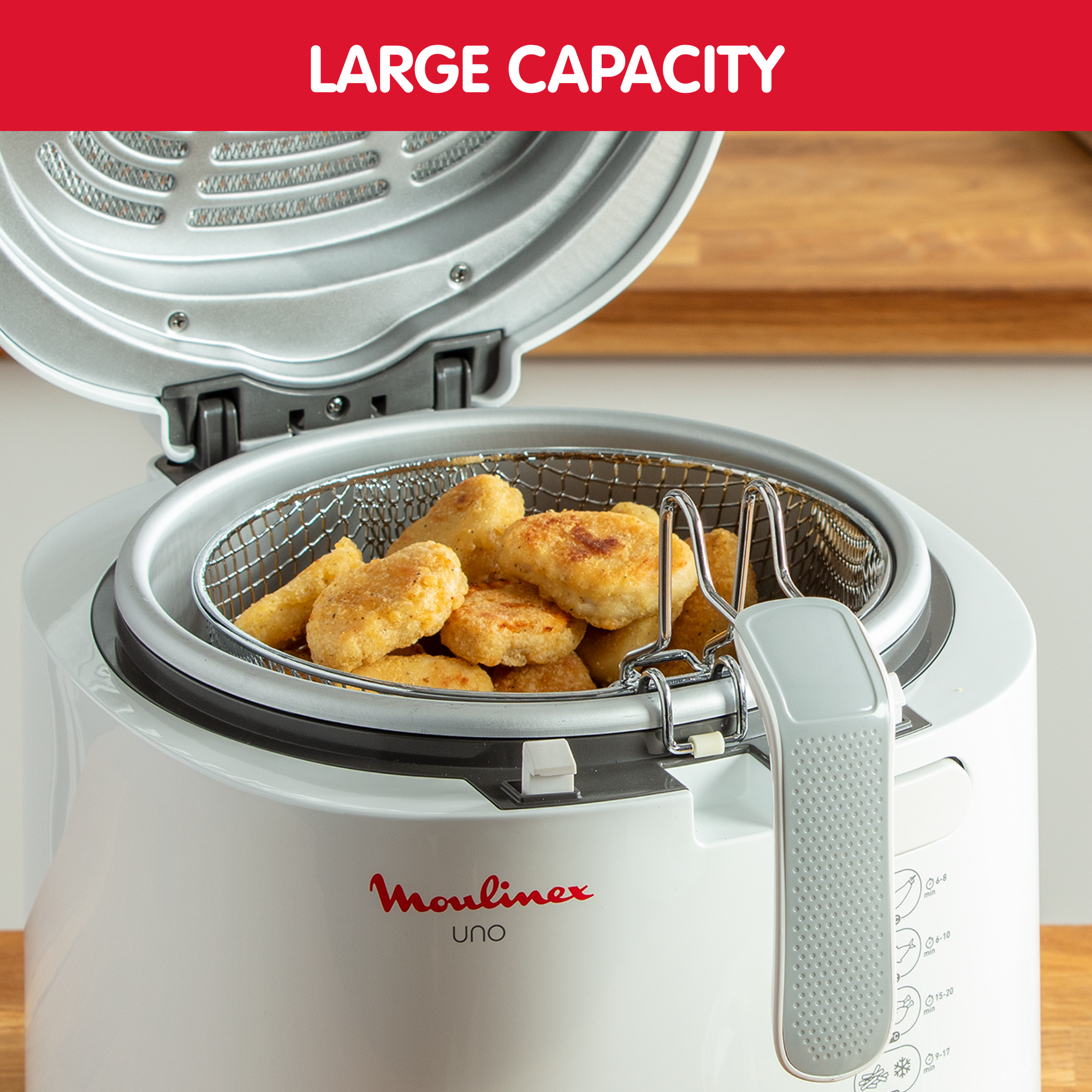 Fry Uno, Freidora de aceite, Capacidad de 1 kg, Para 4 personas, Compacta, Fácil de guardar, Ventana de visualización