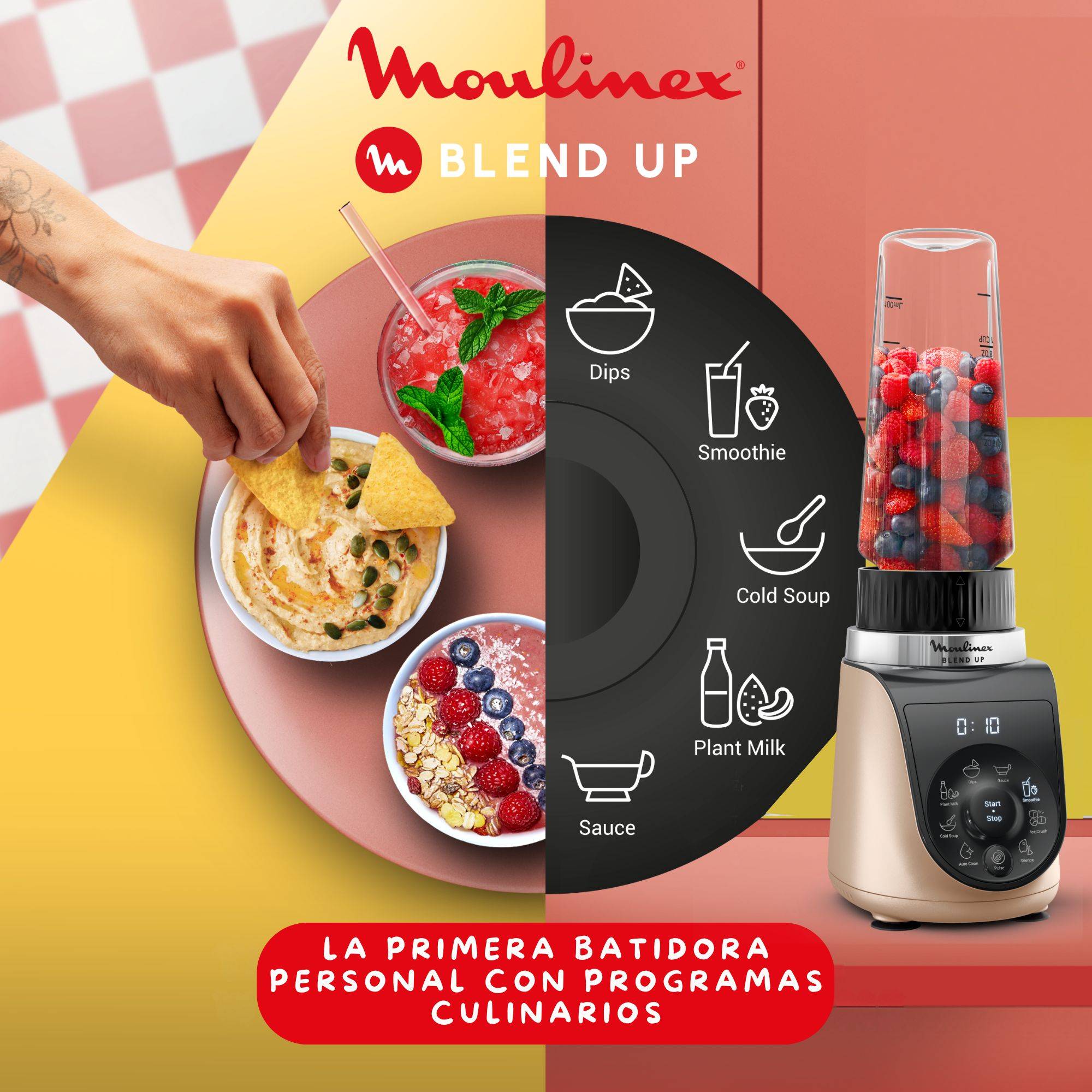 Blend Up, Batidora personal, 1000 W de potencia, 8 Programas Automáticos, Color Dune
