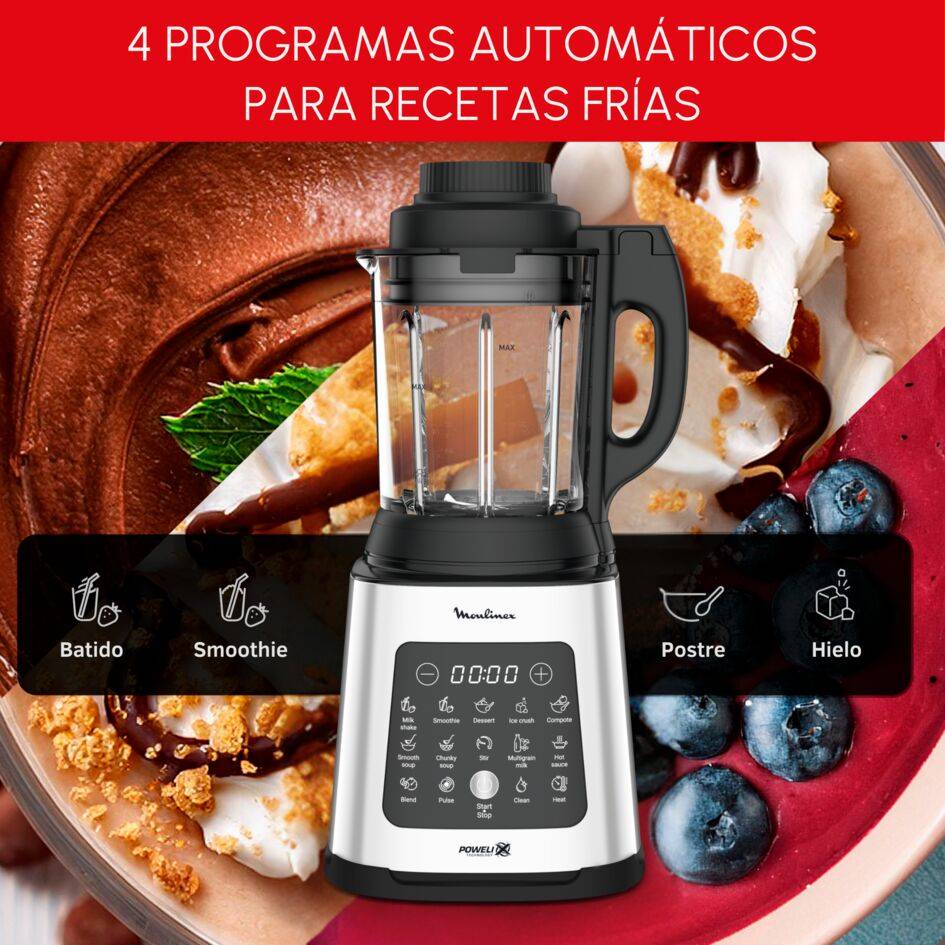 Perfectmix Cook, Batidora de vaso y Robot de Cocina, 2 en 1, 1,75L, 10 programas automáticos, Cristal, Inox