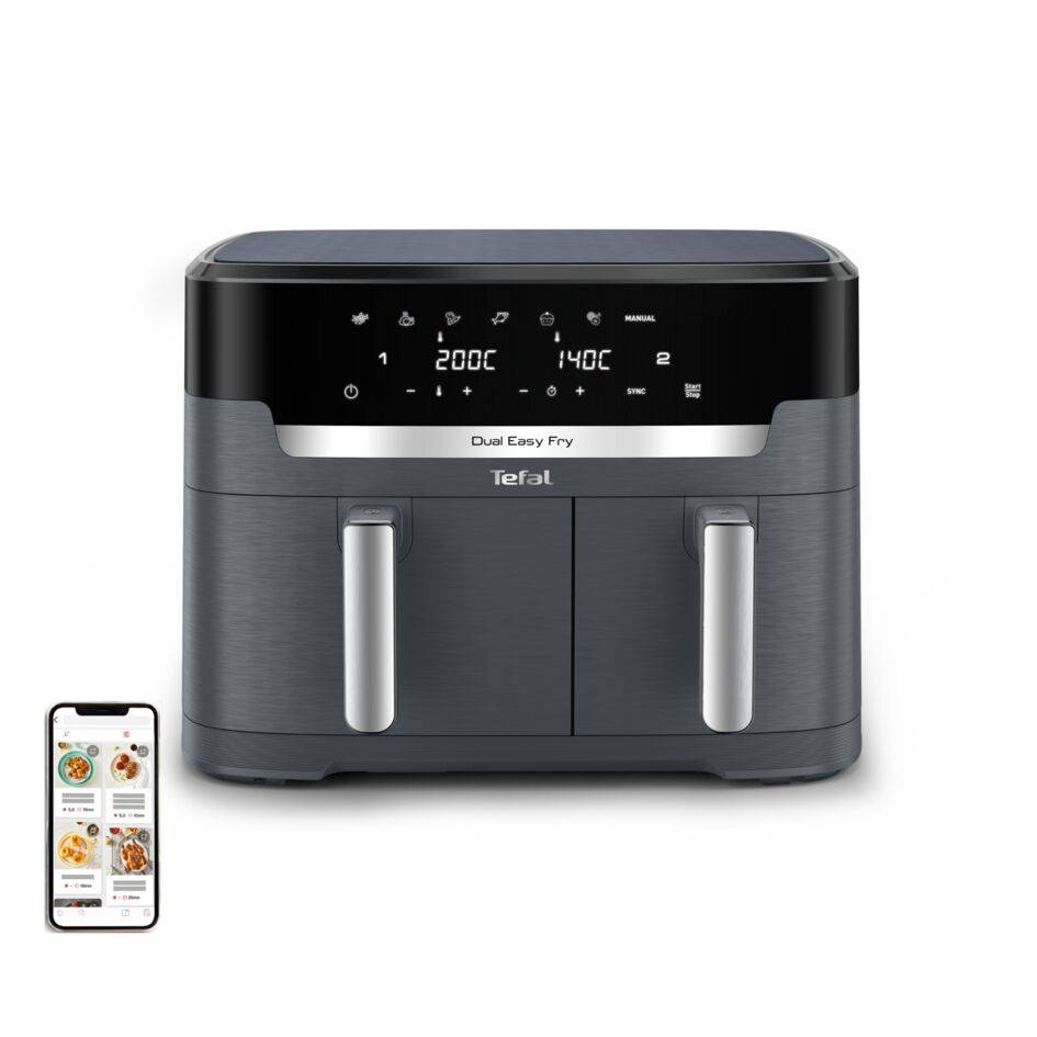 XXL Dual Easy Fry, Freidora de Aire Doble Cesta, Capacidad Familiar XXL, Cocción Sincronizada, 11 L de Capacidad, Java Pepper