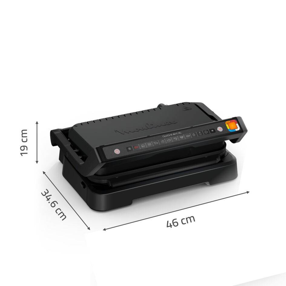 OptiGrill 4en1 XL, Parrilla inteligente, 12 programas, 6/8 personas, Accesorios, Negro