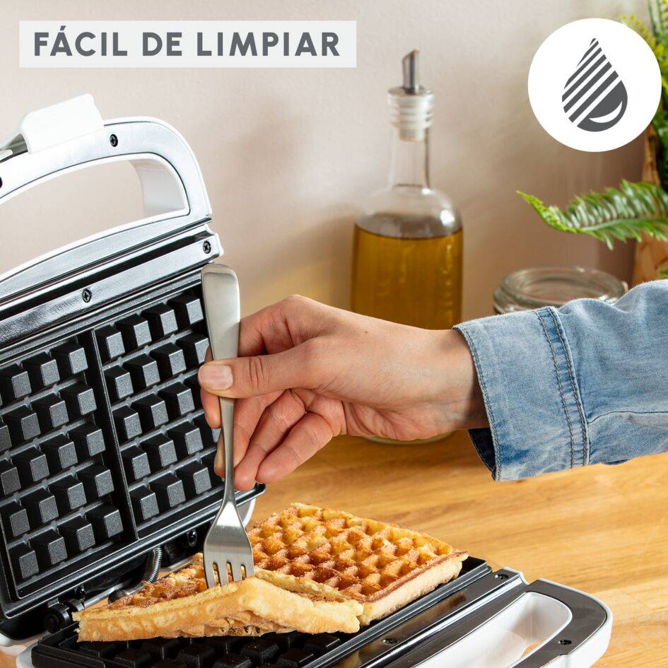 Waffle Time, Gofrera, Placas con Revestimiento Antiadherente, Precalentamiento, Blanco