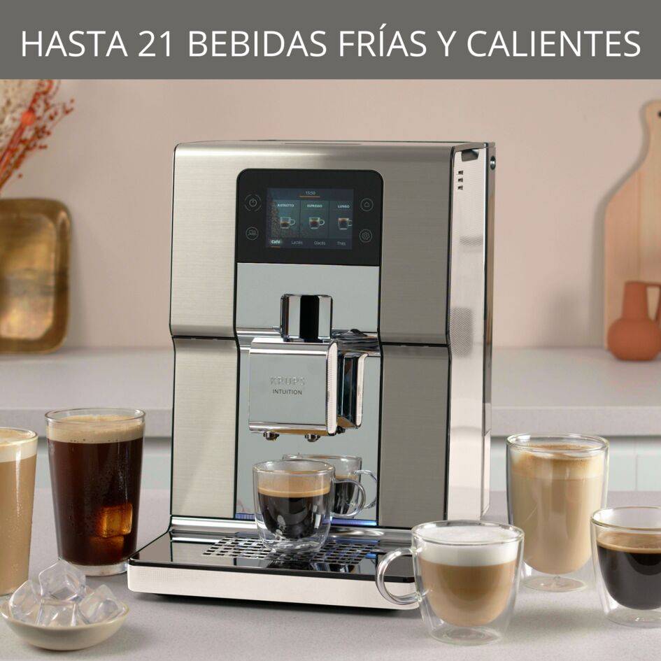 Intuition Experience +, Cafetera superautomática, 21 bebidas, 8 perfiles, Kit de bienvenida, Inox