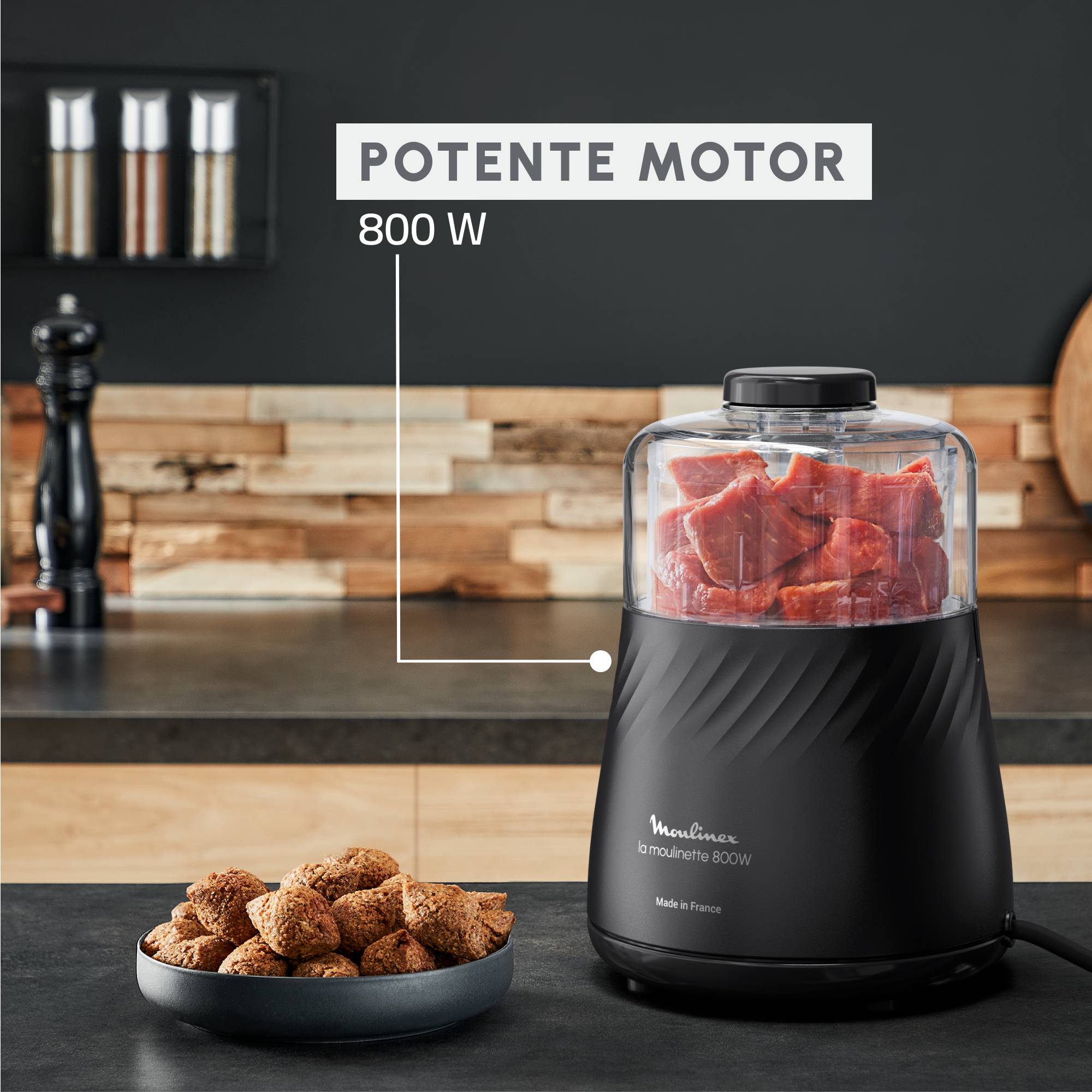 La Moulinette Eco Respect, Picadora eléctrica, 800 W, Negra