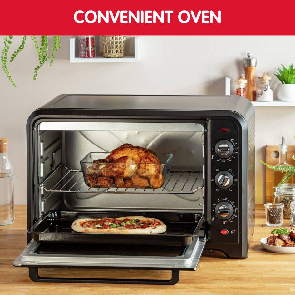 Optimo, Horno de convección, 60 L, 7 Modos de Cocción, Accesorios, Negro