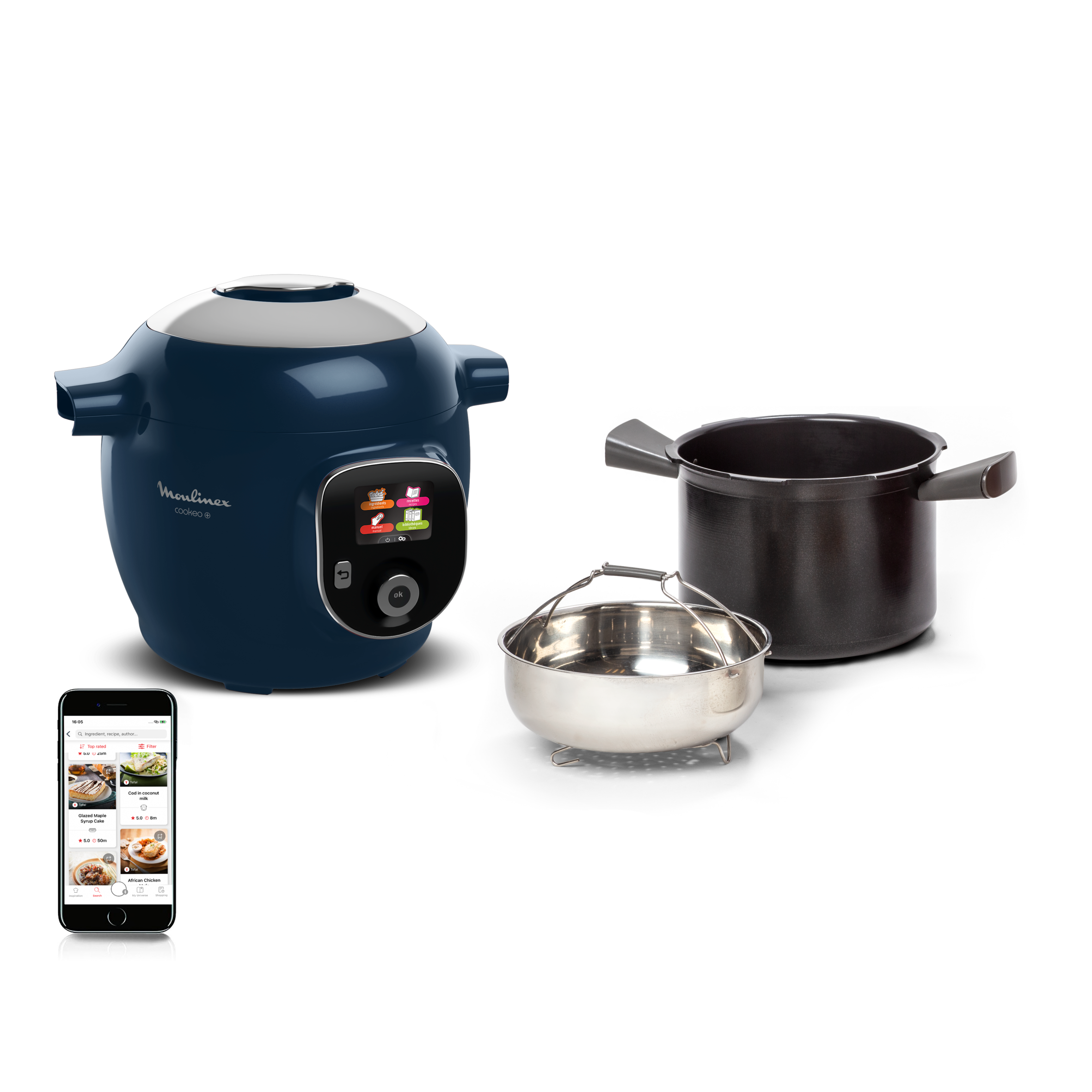 Cookeo+, Olla Eléctrica Programable, 6L, 6 programas, 150 Recetas Integradas, Azul