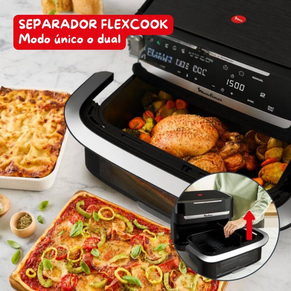 Ever Fry Dual Flex, Freidora de aire con separador FlexCook, 9 L, Tecnología por infrarrojos, Sistema Genius, 7 programas, Hasta 8 personas, Negro