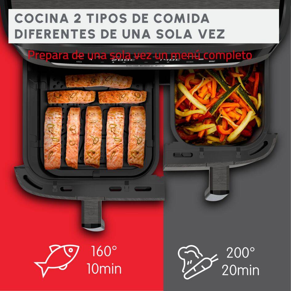 XXL Dual Easy Fry, Freidora de Aire Doble Cesta, Capacidad Familiar XXL, Cocción Sincronizada, 11&nbsp;L de Capacidad, Gris Oscuro