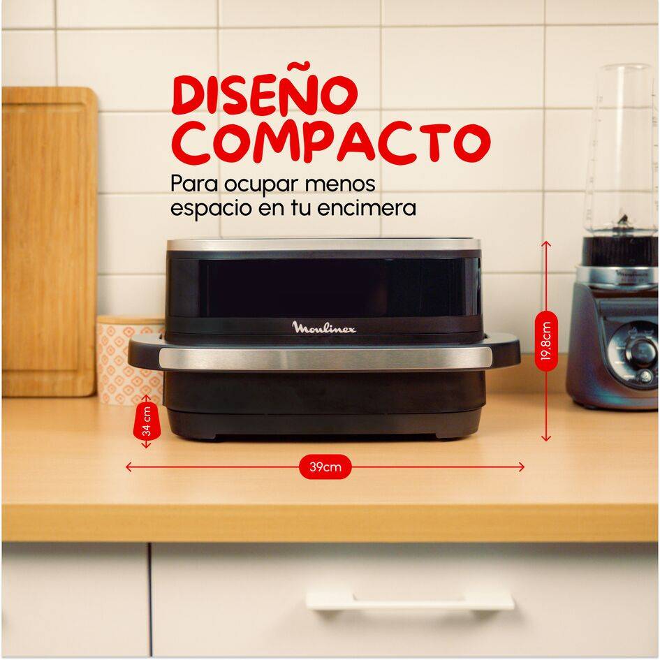 Easy Fry XL Surface, Freidora de Aire, Gran Superficie de Cocción, Doble Resistencia, 10 Programas Automáticos, Formato Compacto, Ventana de Visualización, Negro