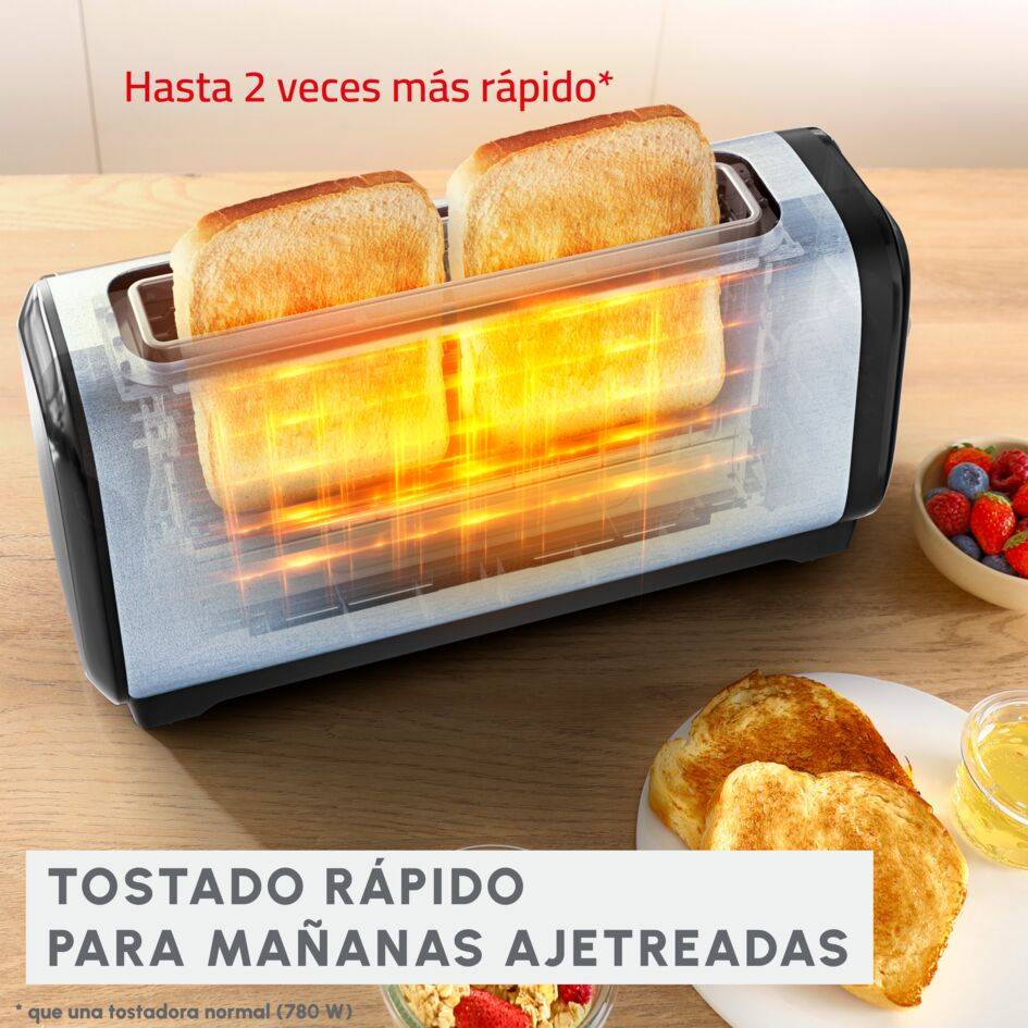 Subito, Tostadora de ranura larga, Tuesta más rápido, Menor consumo energético, Negro y acero inoxidable
