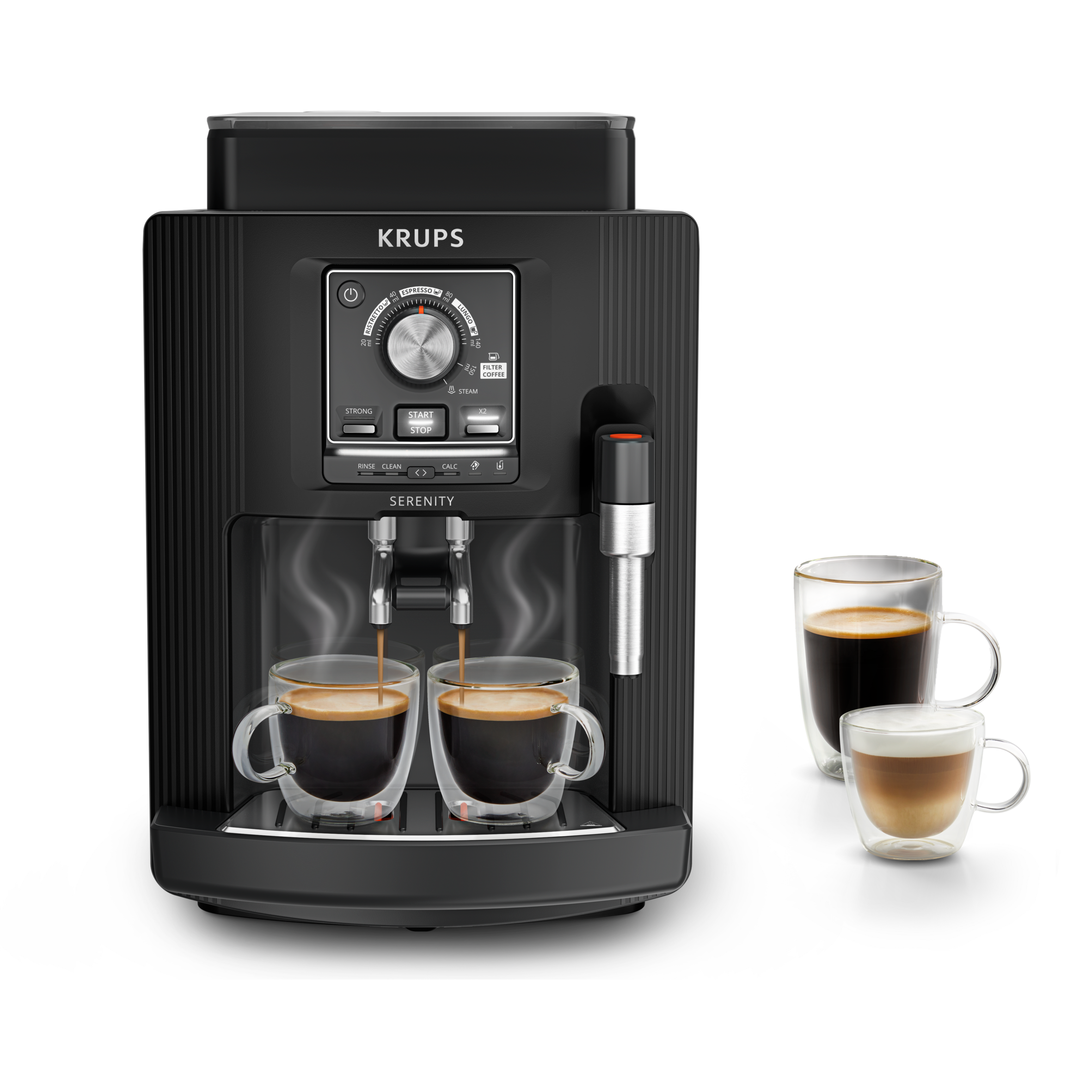 KRUPS Serenity, Superautomática, 4 Bebidas, Espumador de leche, Café en grano, 15 bares, 1.7L depósito agua, Negro