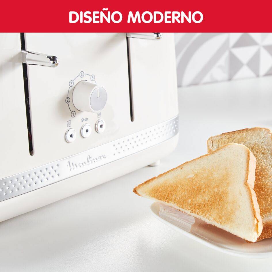 Soleil, Tostadora de 4 Ranuras, 1700 W, 7 niveles de tostado, 3 funciones con luces, Diseño moderno, Bandeja recogemigas extraíble