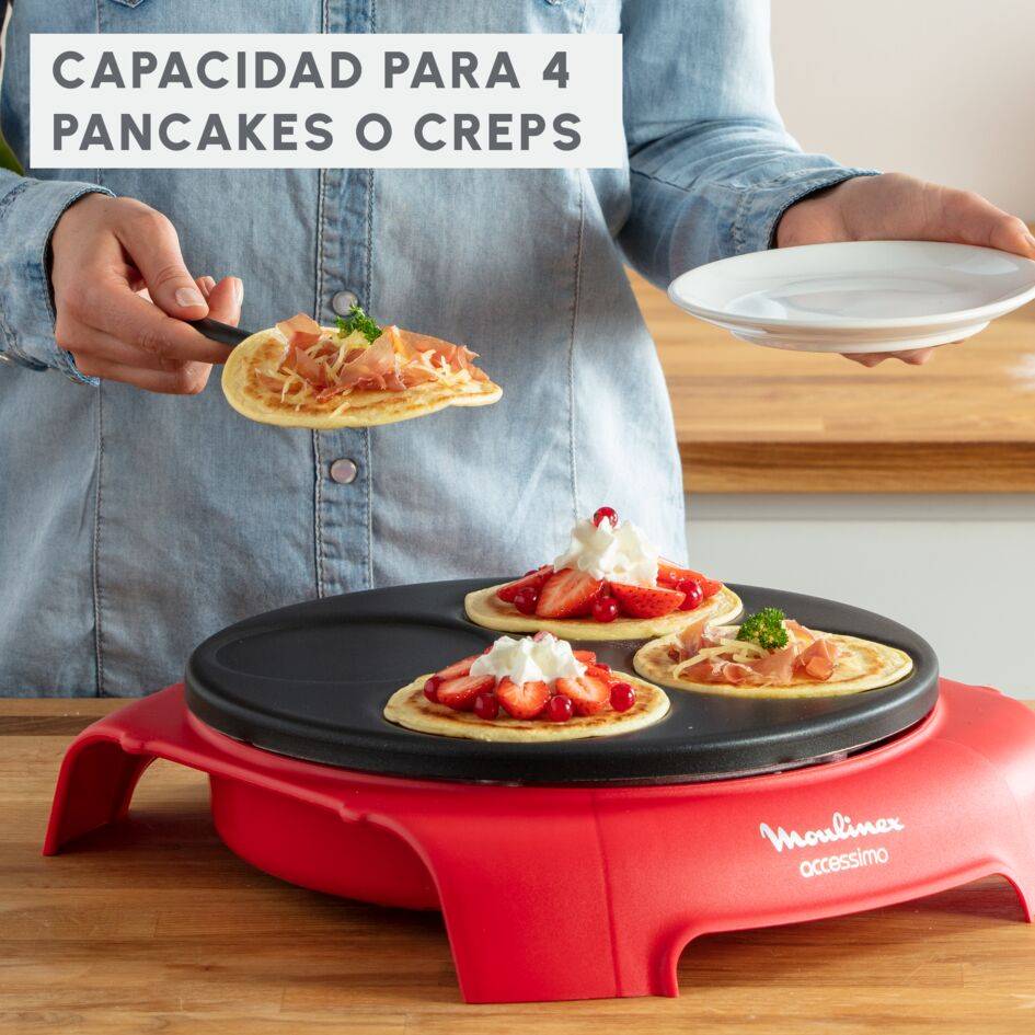 Accessimo, Crepera, 4 creps, Revestimiento antiadherente, Cucharón, 4 espátulas, Almacenamiento fácil