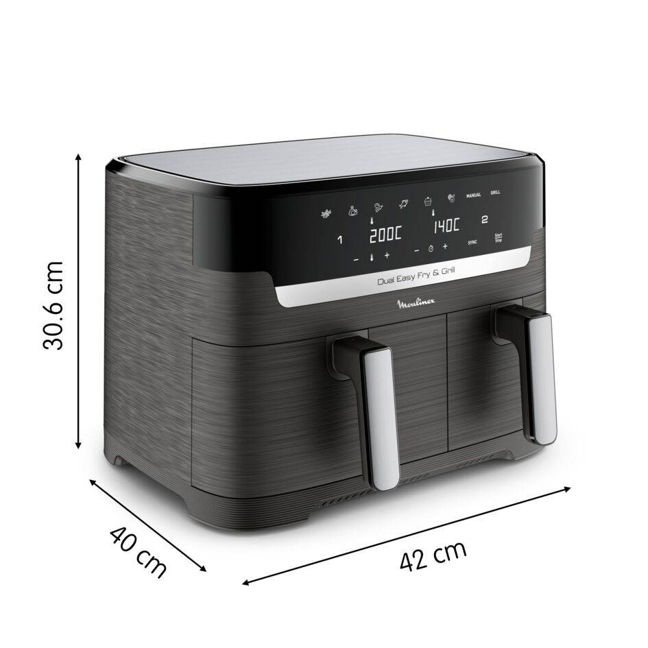 Dual Easy Fry & Grill, Freidora de aire y grill, 8,3 L, Dos cubetas, 8 Programas, Negro