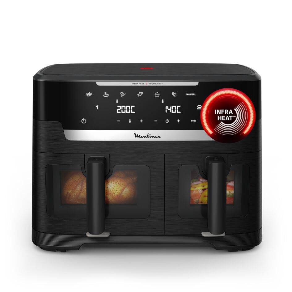 Ever Fry XXL Dual, Freidora de aire doble cesta, Tecnología por infrarrojos, Sistema Genius, Capacidad familiar 11L, Cocción sincronizada, Negro